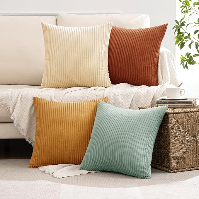 MIULEE Soft Corduroy Decorative Throw Pillow Covers Teal-Rust 18x18 | Set of 4 - Image 5