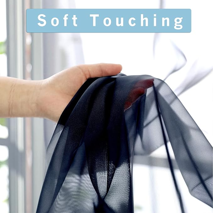 Sheer Curtains - Navy 45" Long, Light Filtering Tiers - Image 2