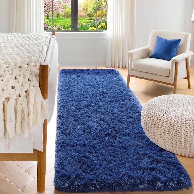 Navy Blue Runner Rugs for Boys Bedroom Living Room, Fluffy 2x6 Area Rug | Soft by ONASAR