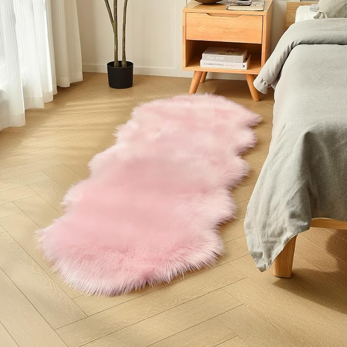 duduta Pink Faux Sheepskin Runner Rugs 2x6 ft, Fluffy Fur Couch Covers | Shag by duduta