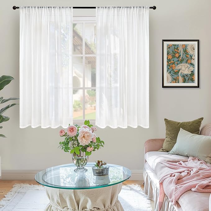 BGment White Linen Curtains 48 Inch Length - Image 2