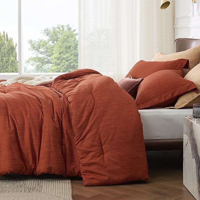 Bedsure Full Comforter Set - Burnt Orange Soft Bedding for All Seasons, Cationic Dyed Bed Set, 3 Pieces, 1 Full Size Comforter (82"x86") and 2 Pillow Shams (20"x26"+2")