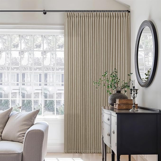 Grey Beige Pinch Pleated Semi Sheer Linen Curtains 92 Inches Long 2 Panel | - Image 7