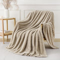 Khaki Throw Blanket for Couch Sofa 50x60 inches Striped Design | Fleece by Unknown