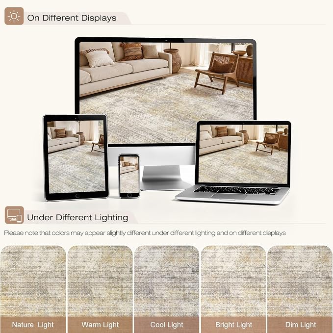cotiled Boho 10x14 Area Rug for Living Room: Large Moroccan Washable Rug | - Image 8