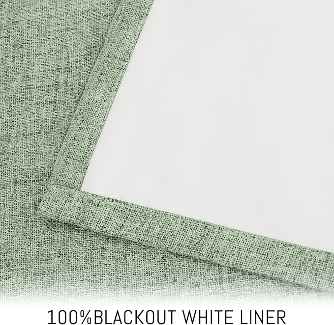 Yakamok 96 Inch Light Sage Green Linen Texture Curtains - Image 3