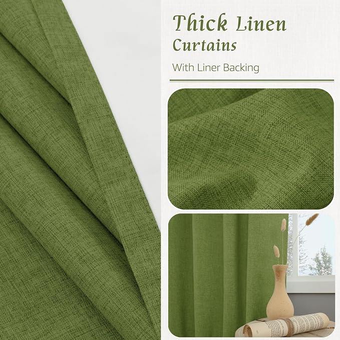 Sage Green 100% Blackout Linen Curtains 63 Inches - Image 8