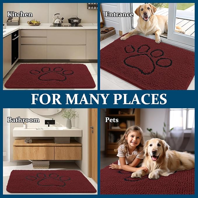 OLANLY Dog Door Mat for Muddy Paws 36x24, Paw Print Design Chenille Mud Mat | - Image 8