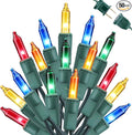 Toodour Multicolor Christmas Lights, 12.5ft 50 Count Incandescent Christmas String Lights, UL Certified Connectable Green Wire Xmas Lights for Tree, Holiday, Party, New Year, Indoor Xmas Decorations