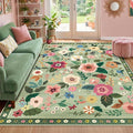 RELEANY Floral Washable 5x7 Area Rugs LightGreen | Flower Carpet Print Boho by RELEANY