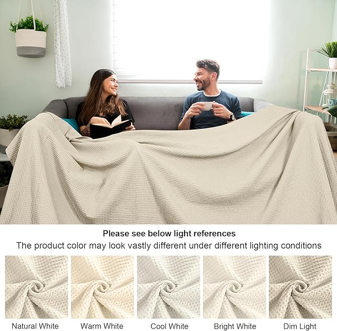 PHF 100% Cotton Waffle Weave Family Blanket,Oversized King Size 120"x 120"-Pre-Washed Snag Proof Lightweight Breathable Moisture-Wicking, 10'x 10' Huge Extra Large Big,Home Decoration Gift-Linen