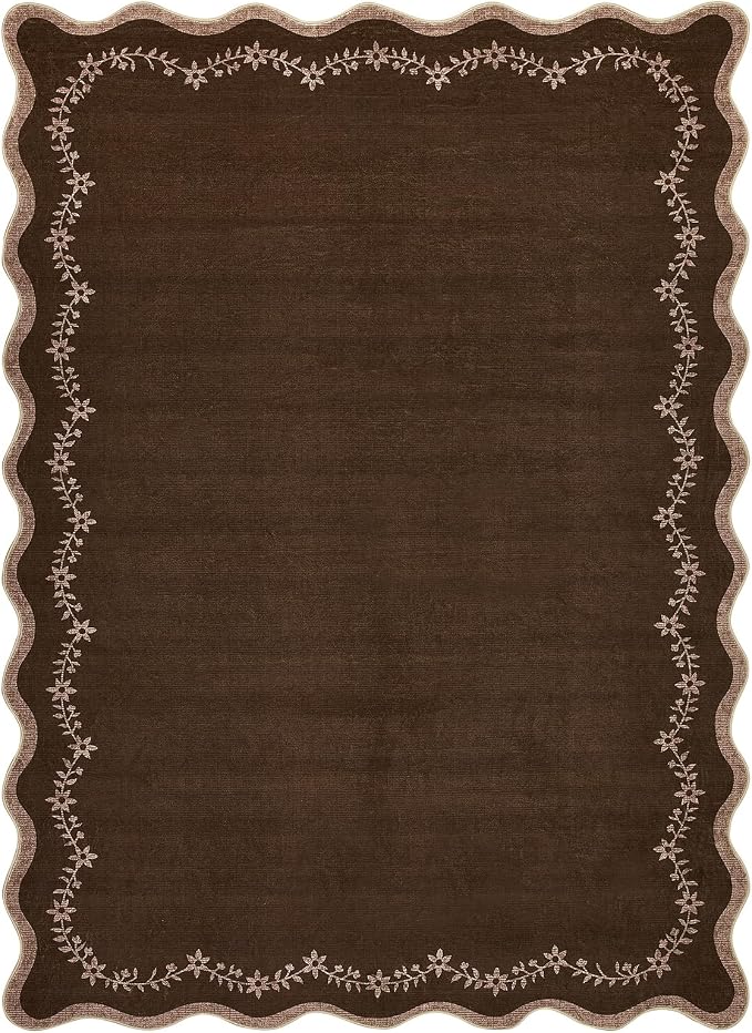 GarveeHome 6x9 Scalloped Area Rug Brown Washable Living Room Bedroom Rug | Soft by GarveeHome