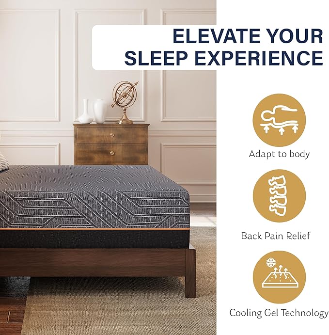 EGOHOME 14 Inch Twin Mattress, Copper Gel Memory Foam Mattress for Pain Relief, Therapeutic Mattress in a Box, CertiPUR-US Certified, Fiberglass Free Medium Mattress, Black