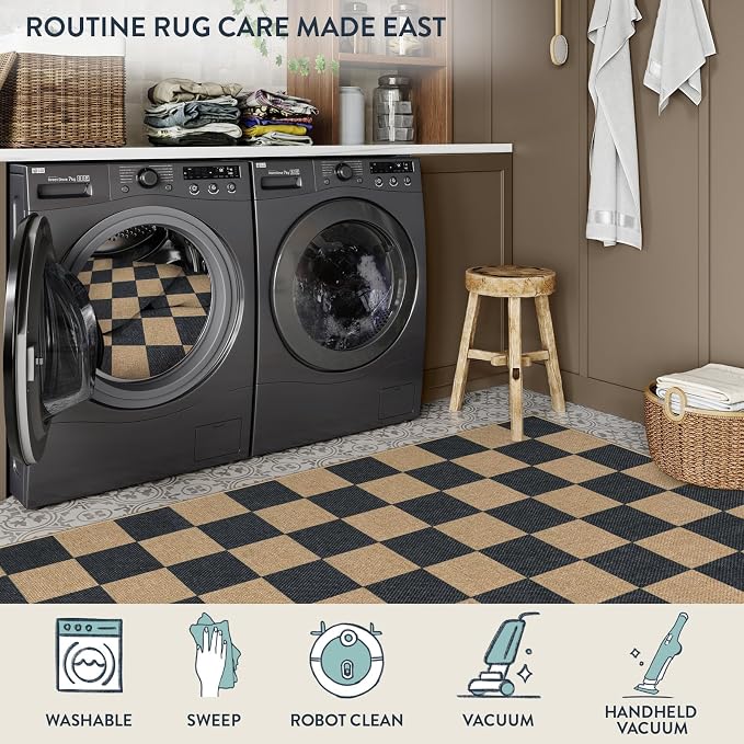 Lahome Checkered Easy Jute Outdoor Runner Rug, 2x6 Kitchen Rugs Washable | - Image 4