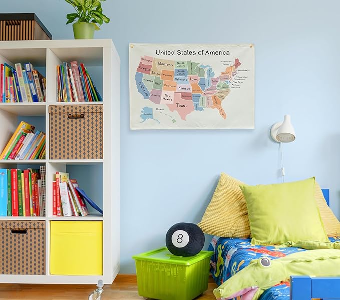 Map Theme Education Rectangular Banner-Flag Wall Sign Decor for Baby Toddler Boy Girl Kids Teen,Classroom Homeschool Nursery Reading Room Teacher Office Decor-Baby Shower Birthday Christmas Gift