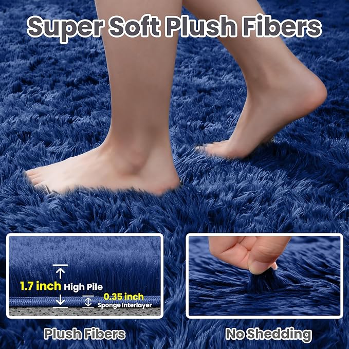 4x6 Fluffy Shag Area Rugs for Living Room Bedroom: Soft Plush Carpet Blue | - Image 5