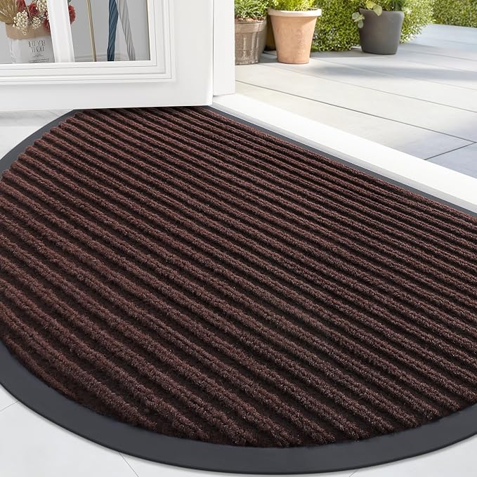 OLANLY Half Circle Front Door Mat 35x23, Waterproof Heavy-Duty Doormat | Brown by OLANLY