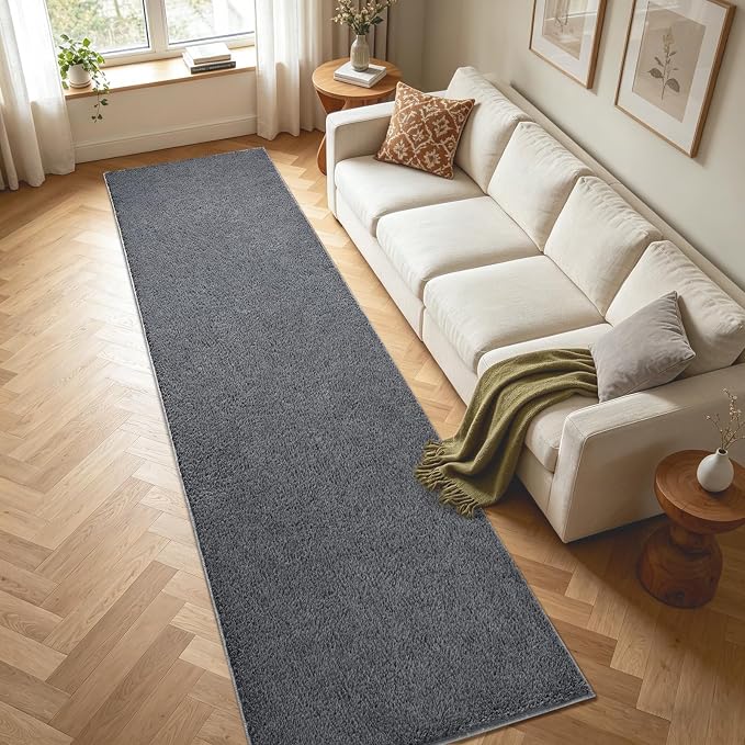 2x10 Dark Grey Solid Runner Rug Washable Non-Slip - Image 4