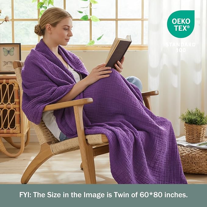 EMME Muslin Blankets for Adults Throw Blanket for Couch Breathable Gauze Soft - Image 2