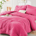 HYMOKEGE Hot Pink Full Size Comforter Sets Seersucker 7 Pieces, All Season Luxury Bed in a Bag for Bedroom, Bedding Set with Comforter, Sheets, Pillowcases & Shams