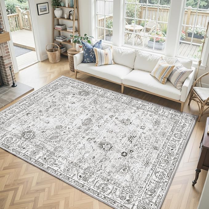 Grey Area Rug 6x9 for Living Room Bedroom | Ultra-Thin; Easy Clean; Non Slip; - Image 7