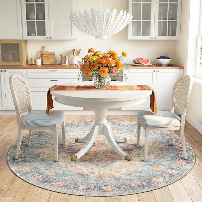 RELEANY Washable Area Rug, Round 6ft, Water Repellent, Pet Friendly, Vintage - Image 2