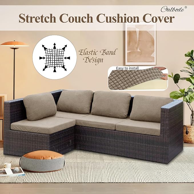 CALBODE 8Pcs Outdoor Stretch Cushion Covers, Waterproof Outdoor Chair Cushion - Image 6