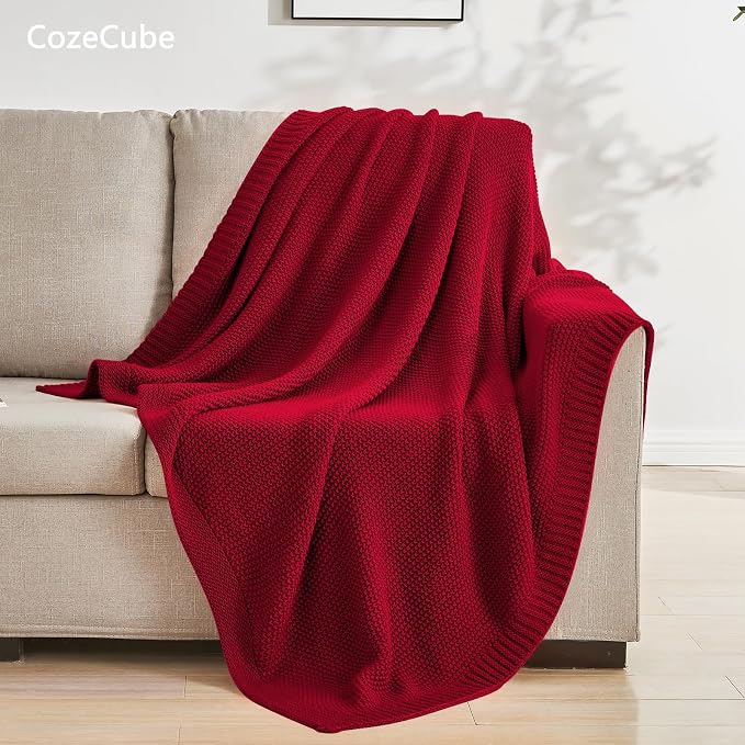 CozeCube Christmas Red Seed Stitch Throw Blanket 60"x80", Farmhouse Decor | - Image 4