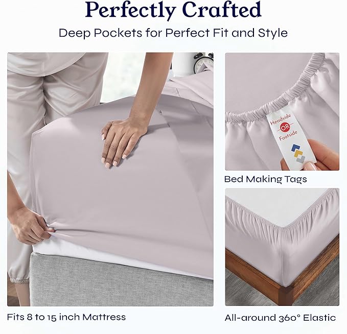 California Design Den Soft Twin Sheets Set - 400 Thread Count Sateen, Natural 100% Cotton Sheets, Deep Pockets, Cooling and Durable Bedding Set for Dorm Rooms & Adults - Dusky Lavender Grey