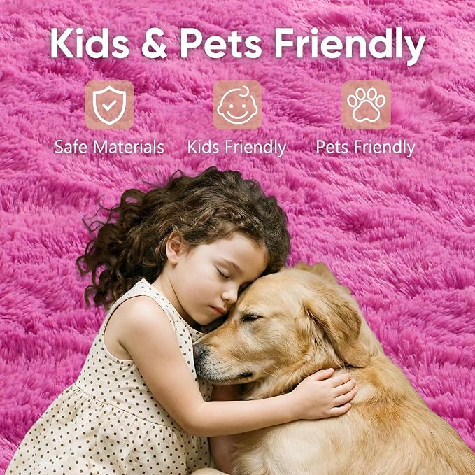 6x9 Large Hot Pink Fluffy Soft Area Rug Non-Slip - Image 7