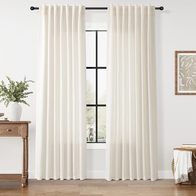 Modern Linen Curtains 84 Inch Length 2 Panels Set by Nanspring