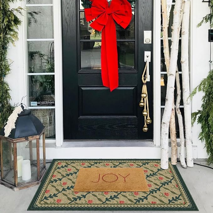 Front Door Mat Outside Entrance, 2x3 Green Brown Floral Trellis Rug | Non-Slip - Image 8