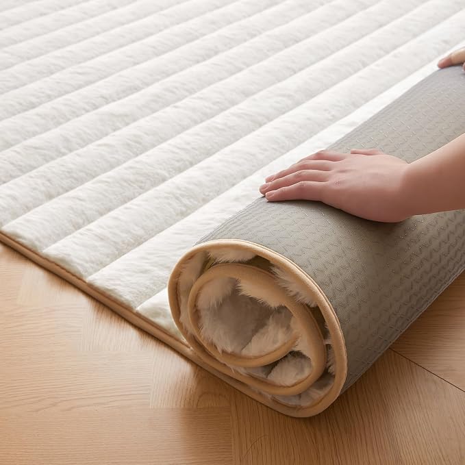 White Rabbit Striped Plush Rug 4'x6', Fluffy Faux Fur Shaggy Area Rug - Image 5