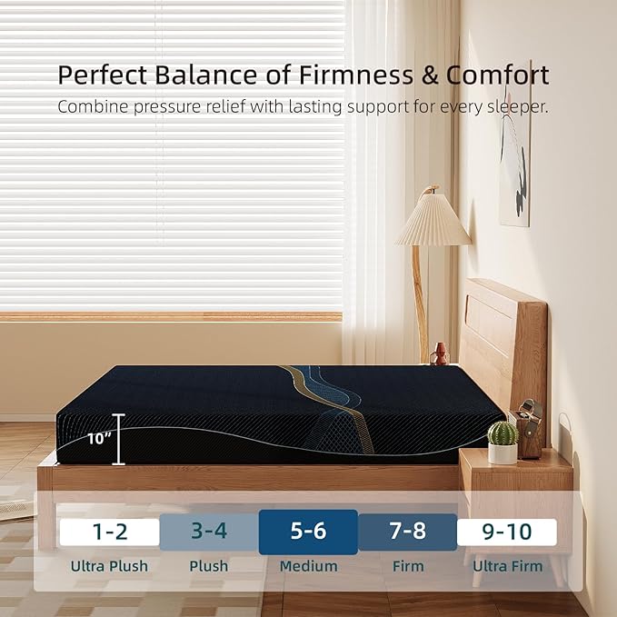 Crystli Twin Mattress 10 Inch, Gel Memory Foam Twin Size Mattresses, Activated Charcoal Infused, Medium Firm Bed Mattress in a Box for Pressure Relief, Fiberglass-Free, CertiPUR-US Certified, Black