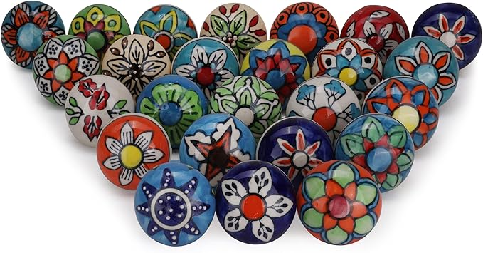 Cabinet Multicolor Assorted Ceramic Drawer Pull Handle Kitchen Cupboard Wardrobe Knob Boho Room Decorative Furniture Hardware Dresser Drawers Knobs-Pack of 30