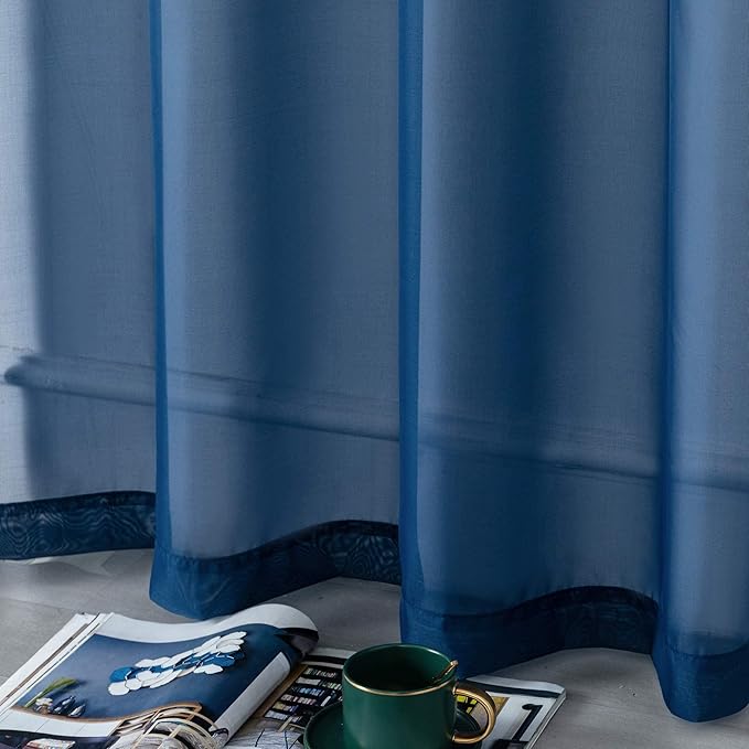 DUALIFE Navy Blue Curtains 96 Inches Long for Living Room Set of 2 Panels Grommet Window Coastal Dark Blue Sheer Curtains for Bedroom 52x96 Inch Length Indigo Blue