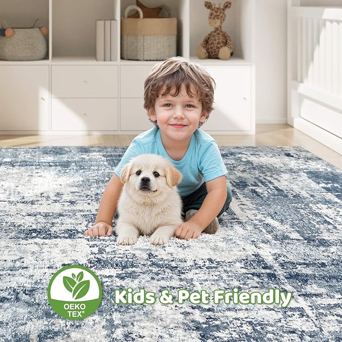 LOONGRUG 6x9 Area Rugs Washable Neutral Modern Living Room Rug White Blue | - Image 7