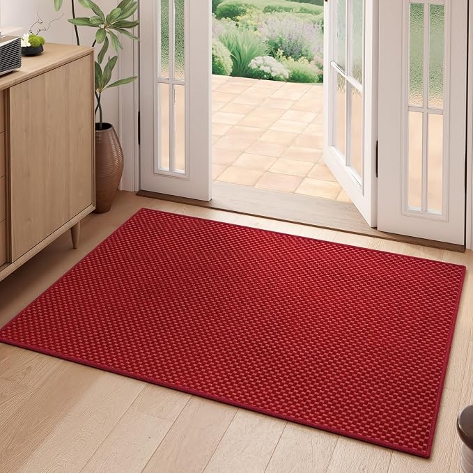Indoor Front Door Mat Entryway Rug Non Slip Washable Red 2x3 ft | Front Entry by YDKGL