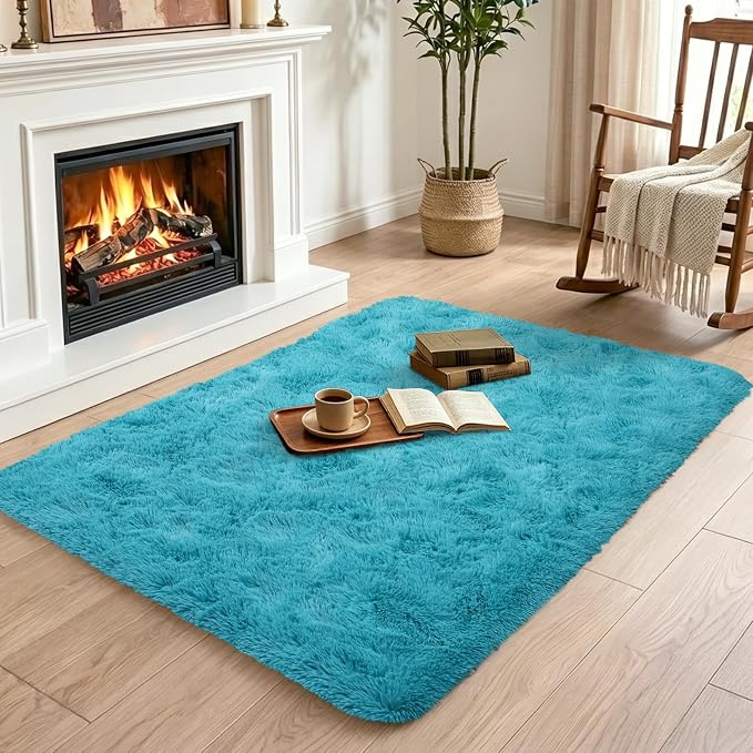 3x5 Blue Fluffy Soft Area Rug Non-Slip - Image 4