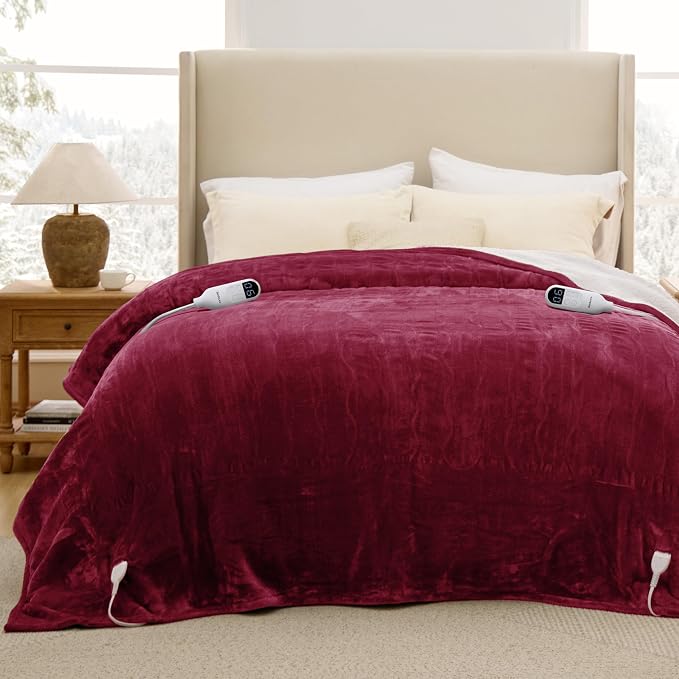 Bedsure Heated Blanket Queen Size, Dual Control Electric Blanket, Burgundy | - Image 9