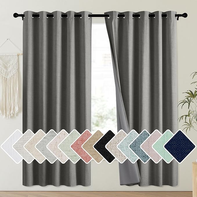 NICETOWN Grizzle Gray Vintage Linen 100% Blackout Curtains by NICETOWN