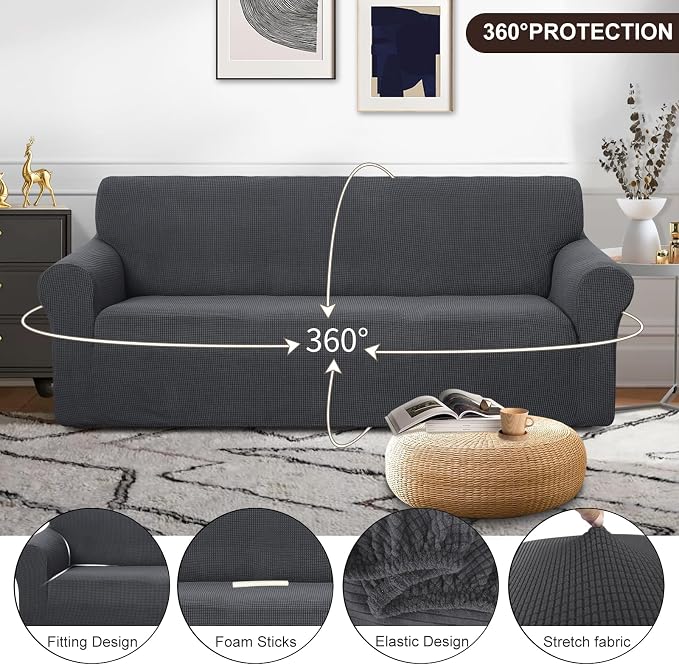 U-NICE HOME Oversized Stretch Couch Cover Slipcover, Dark Grey | 3 Cushion Sofa - Image 3