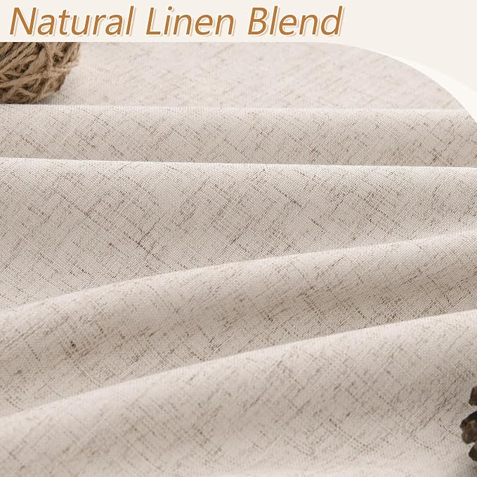 Oatmeal 100% Blackout Linen Curtains 63 Inch Length 2 Panels Set - Image 3