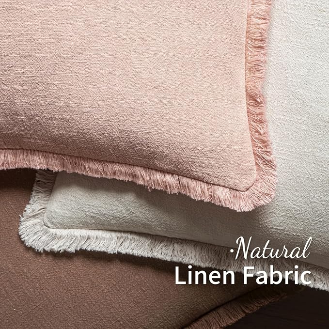 MIULEE Boho Linen Fringe Decorative Throw Pillow Covers Light Pink 18x18 | Set - Image 4