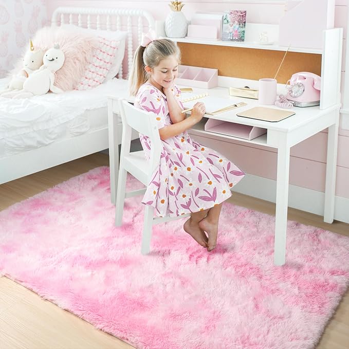 Amdrebio Pink White Fluffy Kawaii Area Rug 4x6 - Image 3