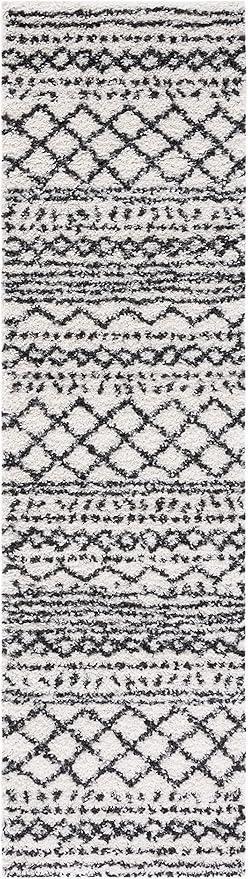 SAFAVIEH Arizona Shag Collection Area Rug - 2'3" x 16' Runner, Ivory & Black, Non-Shedding & Easy Cleaning, Plush Thick Pile, Ideal for Living Room, Bedroom, Dining Space (ASG741Z)