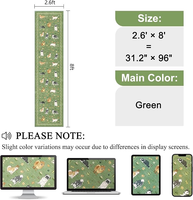 DUKINO 2.6x8 Kitchen Runner Rug, Washable Non Slip Dog Rug, Stain Resistant - Image 2