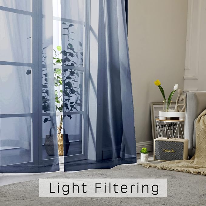 Navy Blue Sheer Curtains 72 Inches Long 2 Panels, Transparent Voile Sheer - Image 4