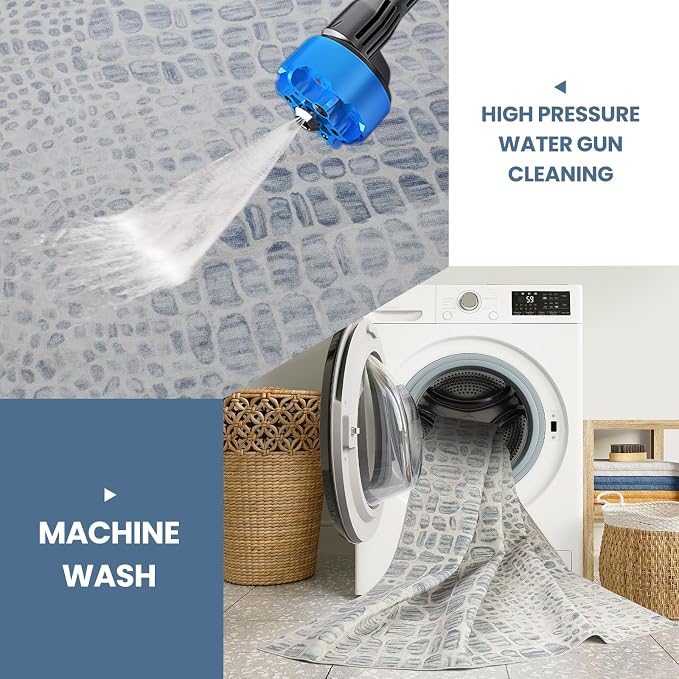 8x10 Washable Area Rugs for Living Room, Dining Room- White Blue | Ultra Soft - Image 3