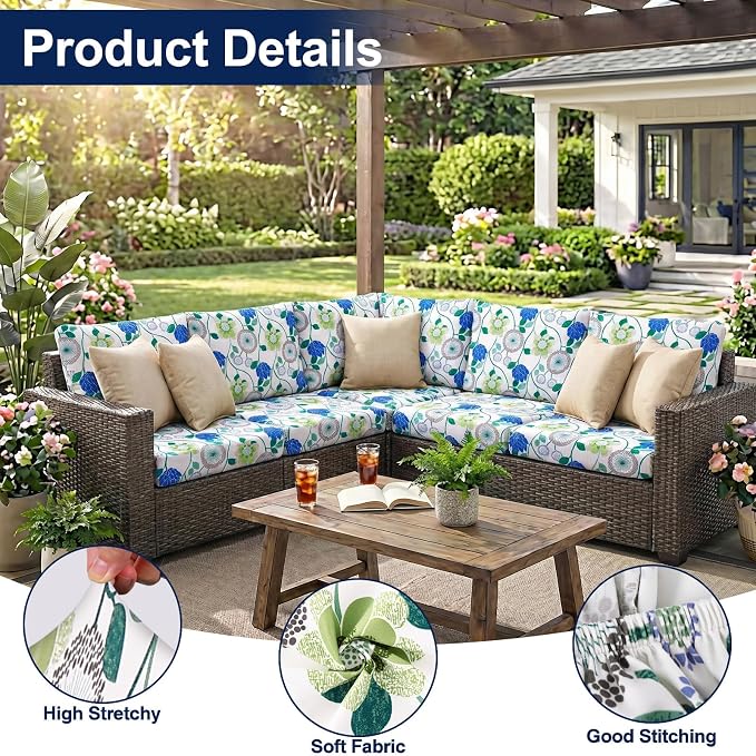 Smiry Waterproof Patio Cushion Covers, Stretch Outdoor Furniture Covers | Couch - Image 5